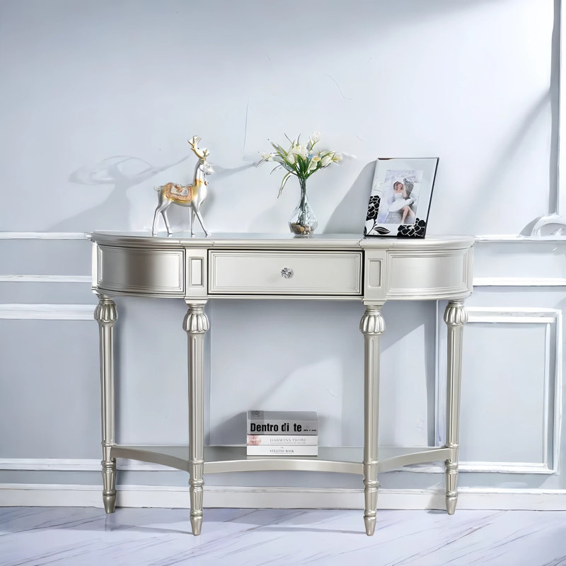 Armoire de hall d'entrée de style français, Argent argent, H 34,6 po x l 63 po x P 15 po