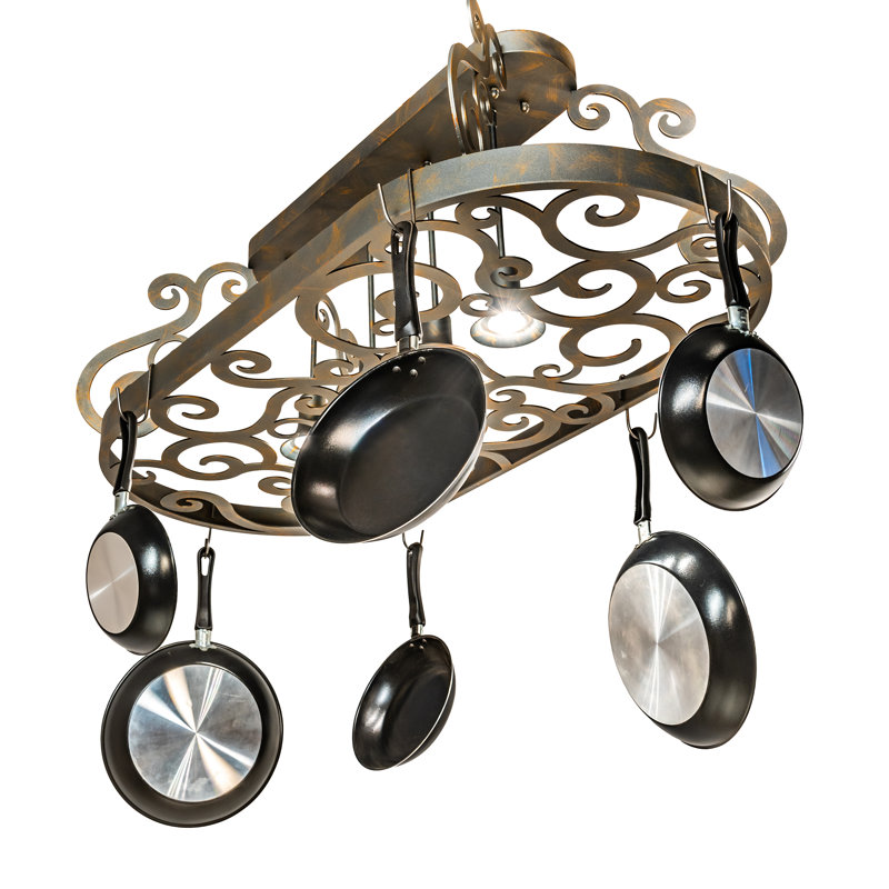 48" Bronze Metal Oval Hanging Pot Rack with Chocolate Glass