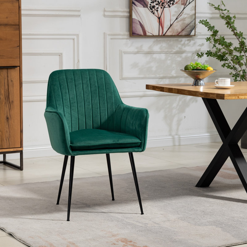 Anoek 47cm H Velvet Upholstered Dining Chair, Green