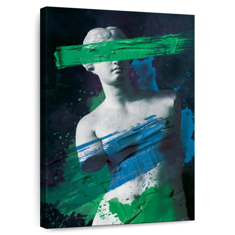 Leisha Venus De Milo, bleu, vert, peinture, portrait, H 48 po x l 32 po