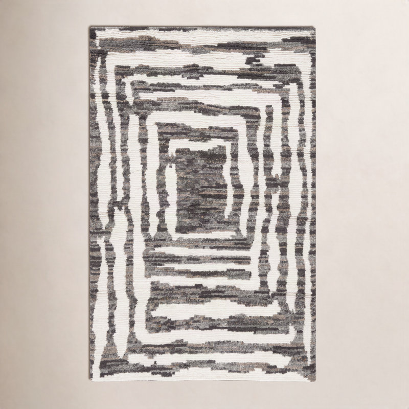 Tapis abstrait en laine noué à la main Kass, Rectangle de 5 pi x 8 pi