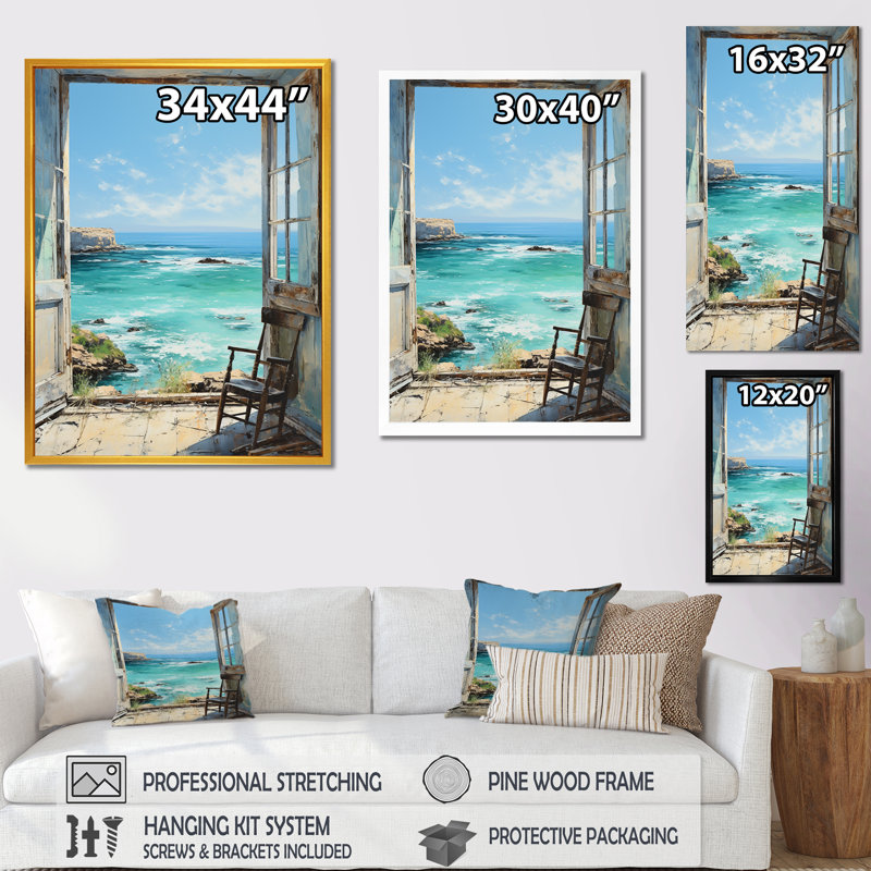 «Sailors Ocean Windows View I - Coastal Windows», art mural, Cadre flottant blanc, H 32 po x l 24 po x P 1 po