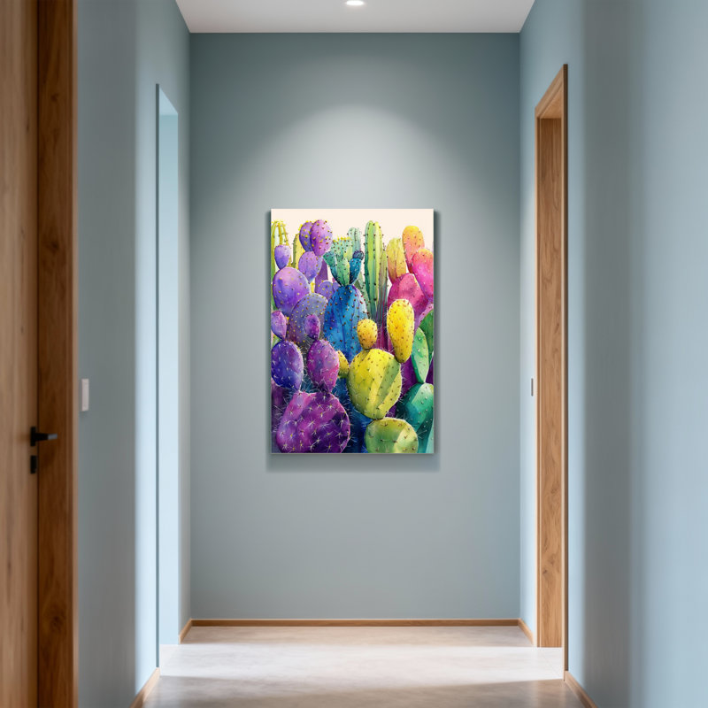Plantes et fleurs, impression de motif de cactus coloré, H 12 po x l 18 po