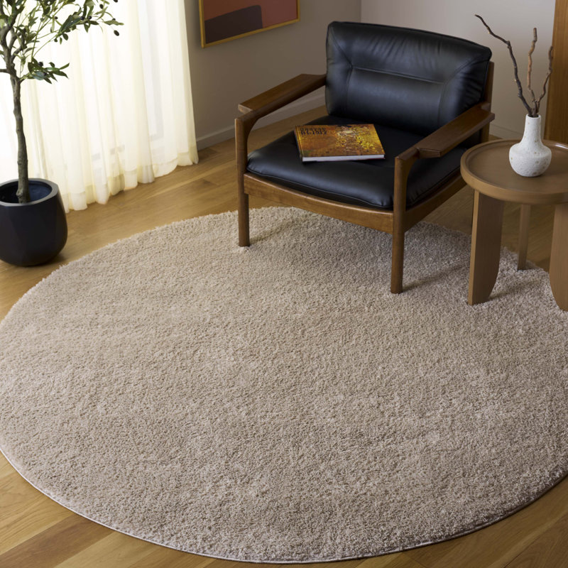 Caigan Penelope Shag Performance Solid Color Rug, Round 6'7"