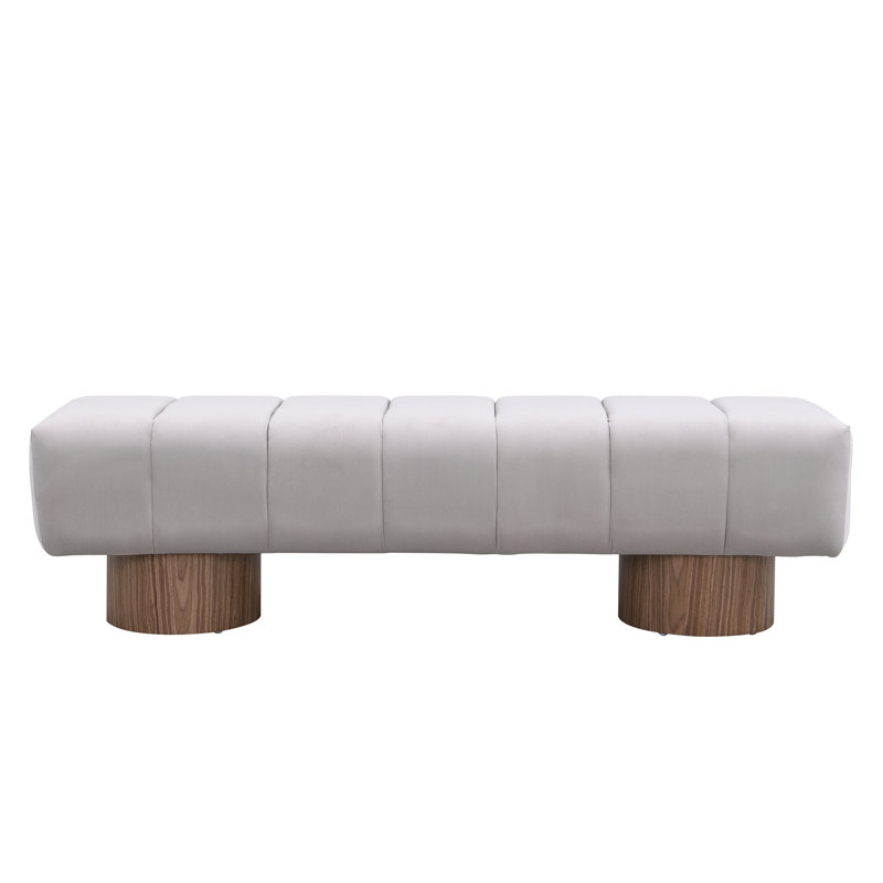 Marlon Dining Bench With Wooden Base, 18" H x 64" W x 16.75" D, Light Gray
