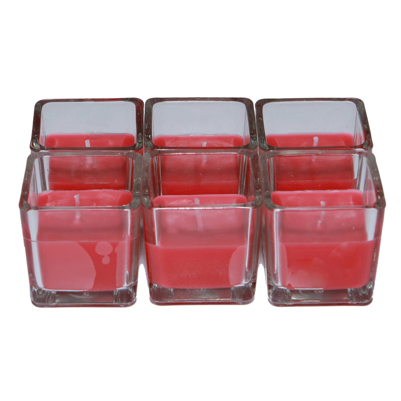 Bougie votive carrée en verre sans parfum, Rouge, Ensemble de 12