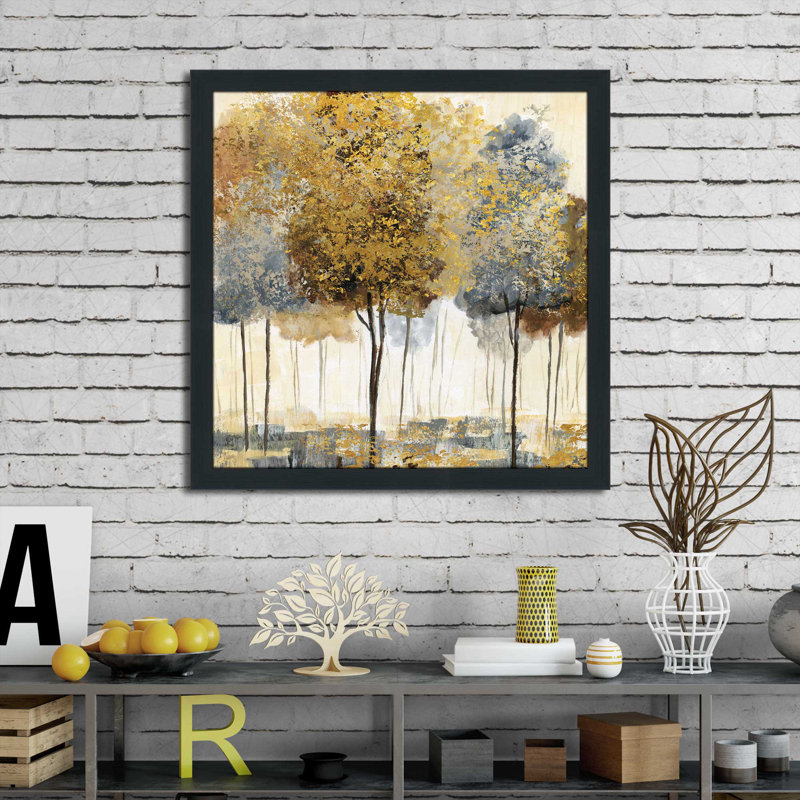 «Metallic Forest I», reproduction de peinture acrylique, H 37,5 po x l 37,5 po x P 1 po, Cadre espresso