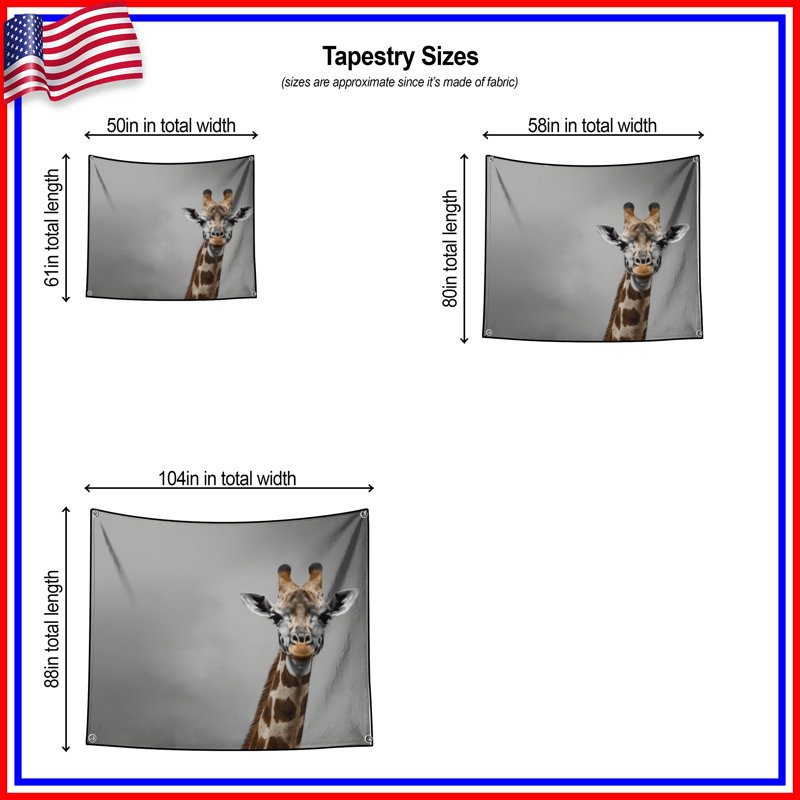 Tapisserie murale girafe à long cou - Décoration murale girafe, 68in H x80in W with 4 Grommets