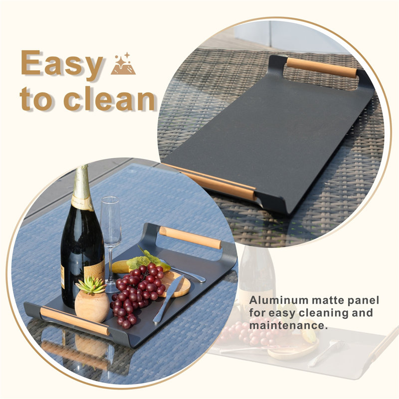 MIMO Aluminium Serving Tray with Teak Handles