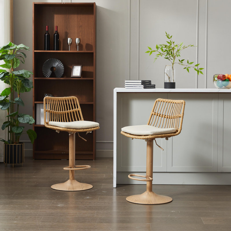 360 Swivel Bar Chair, Beige Fabric/Natural Frame
