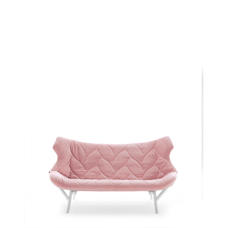 Causeuse Foliage, Velours rose, Blanc