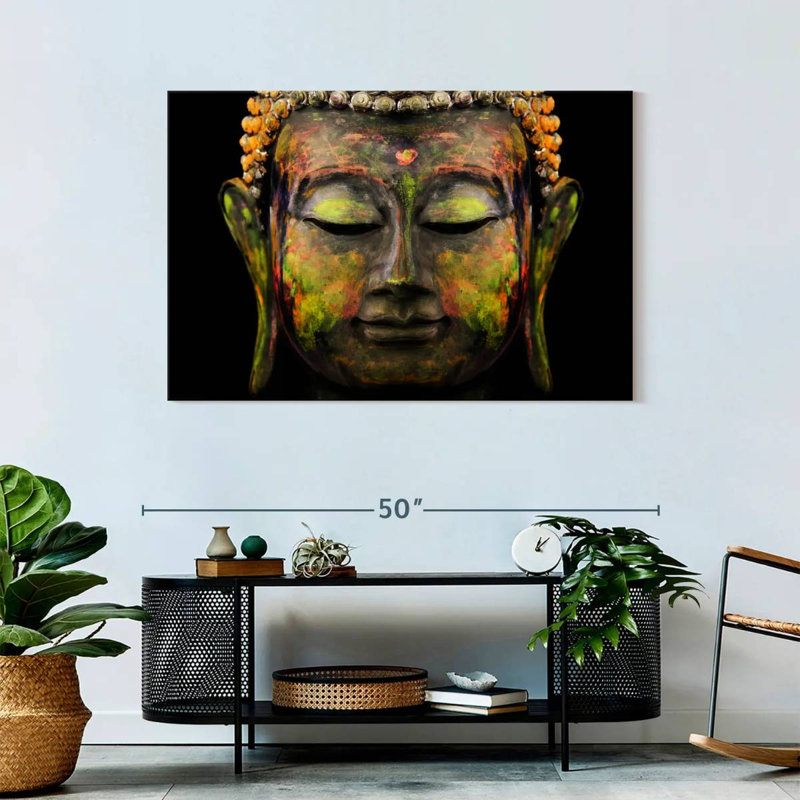 Bouddha coloré sur toile, H 30 po x l 45 po x P 1,25 po