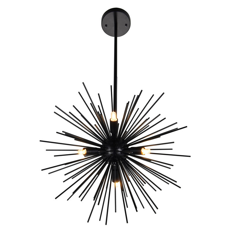 Lustre 9 lumières Starburst - 30 po de diamètre, finition noire - Plafonnier moderne pour salle à manger, salon, chambre à coucher