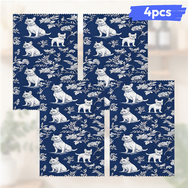  Linges de cuisine en microfibre, linges à vaisselle réutilisables absorbants, décoratifs résistants à la décoloration, 16 po x 24 po, motif de chien français bleu marine