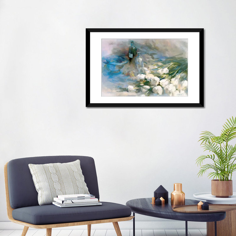 « adagio », reproduction sur toile, H 18 po x l 26 po x P 1,5 po, Toile avec cadre noir, Blanc