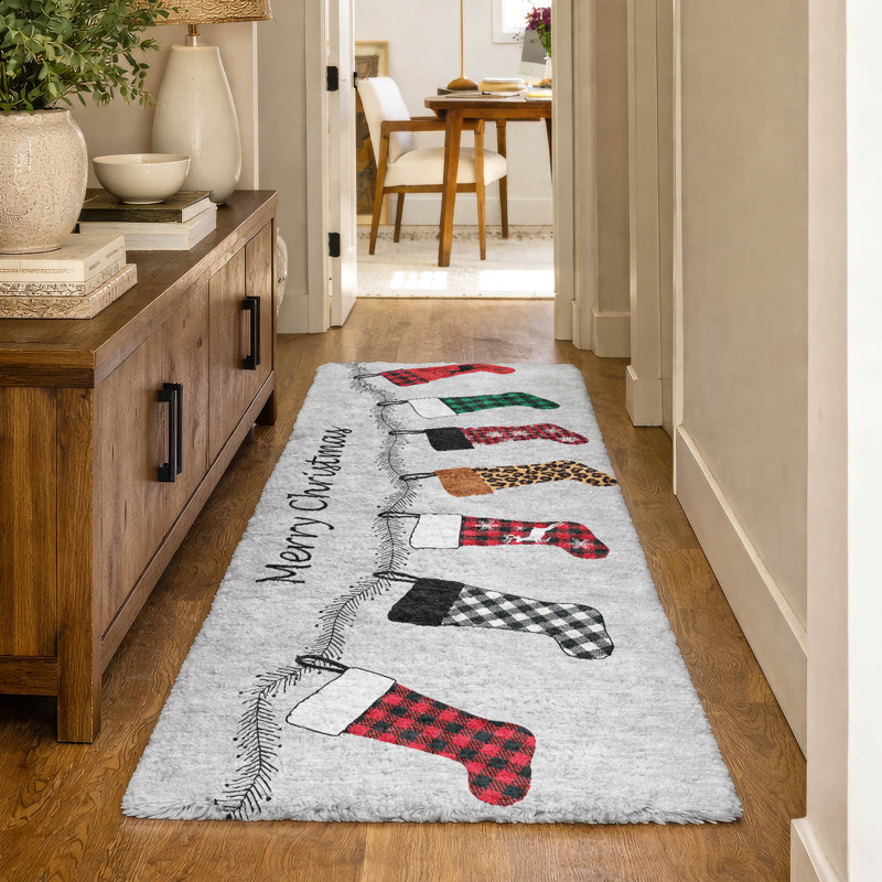 Premium Machine Washable Dream Shag ADS216 Christmas Stockings Rug, 2'3" x 7'6" Runner