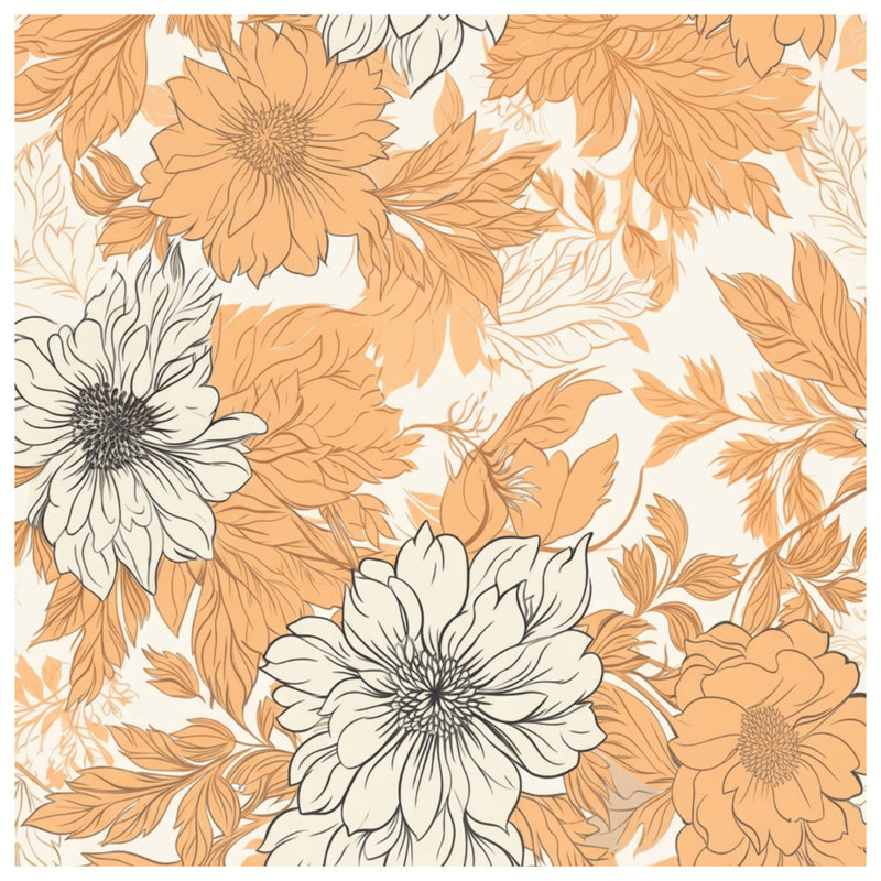 Rideaux de douche orange et beige à motif floral extra longs, L 70 po x H 93 po