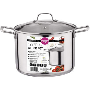 Bakken- Swiss Stockpot 12 Quart Brushed Stainless Steel Heavy Duty Induction Pot with Lid and Riveted Handles for Soup Seafood Stock Canning and F