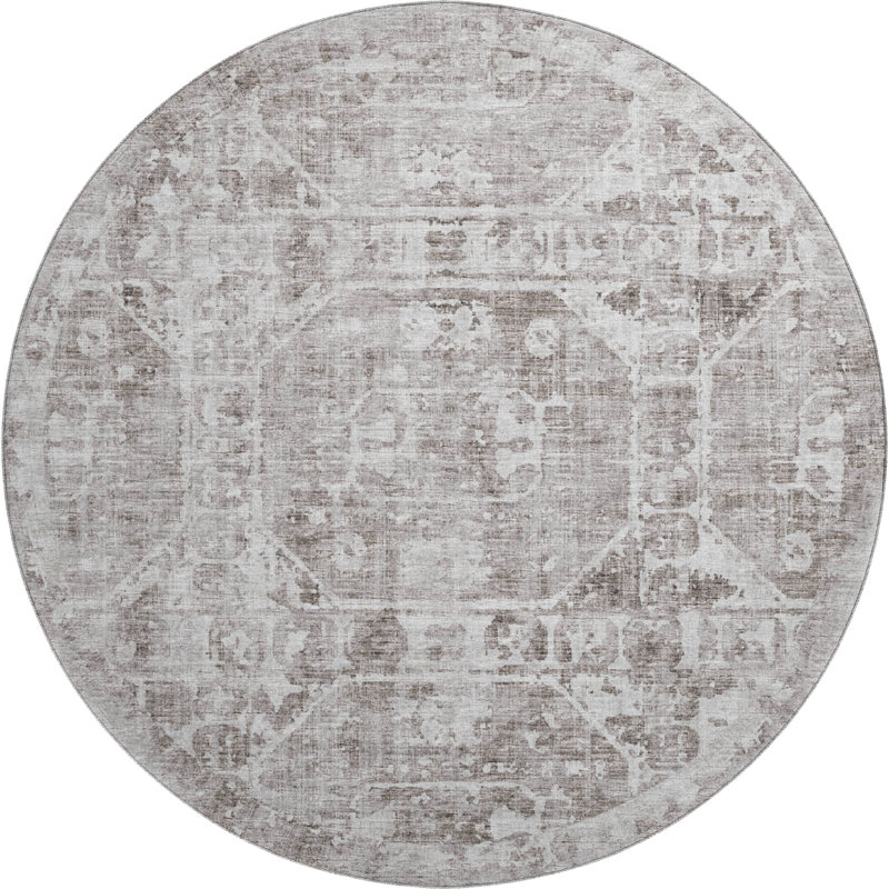 Premium Machine Washable Kelsa AMF41 Mocha Rug, Round 8'