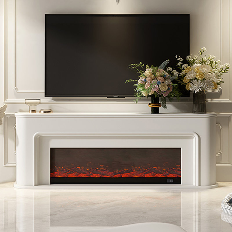 White Solid Wood TV Cabinet Fireplace, White