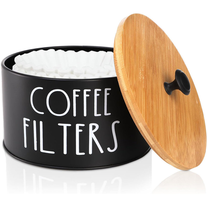 Porte-filtre à café en métal avec couvercle en bambou, distributeur de filtre à cône de grande capacité pour comptoir de café