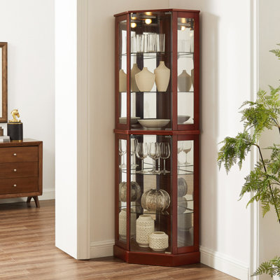 6 Shelf Corner Curio Display Cabinet With Lights, Mirrors And Adjustable Shelves(E26 Light Bulb Not Included)