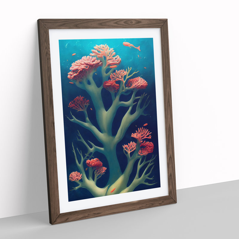 Breathtaking Coral Reef - Single Picture Frame Print, 64cm H x 46cm W x 2cm D, Walnut