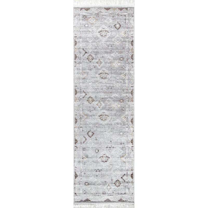 Venice Fringed Silver Area Rug, Runner 2' 8" x 8' 6"