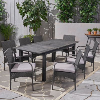 Meissner Outdoor Expandable 9 Piece Dining Set with Cushions