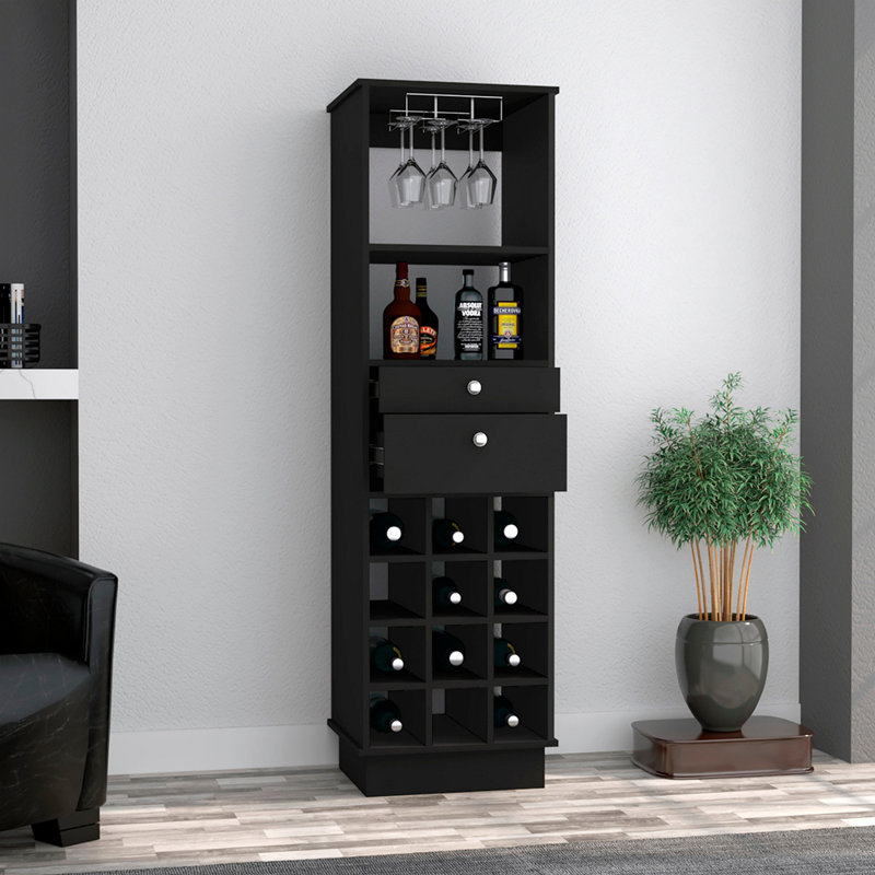 Wengue 12-Bottle 2-Drawer 1-Shelf Bar Cabinet