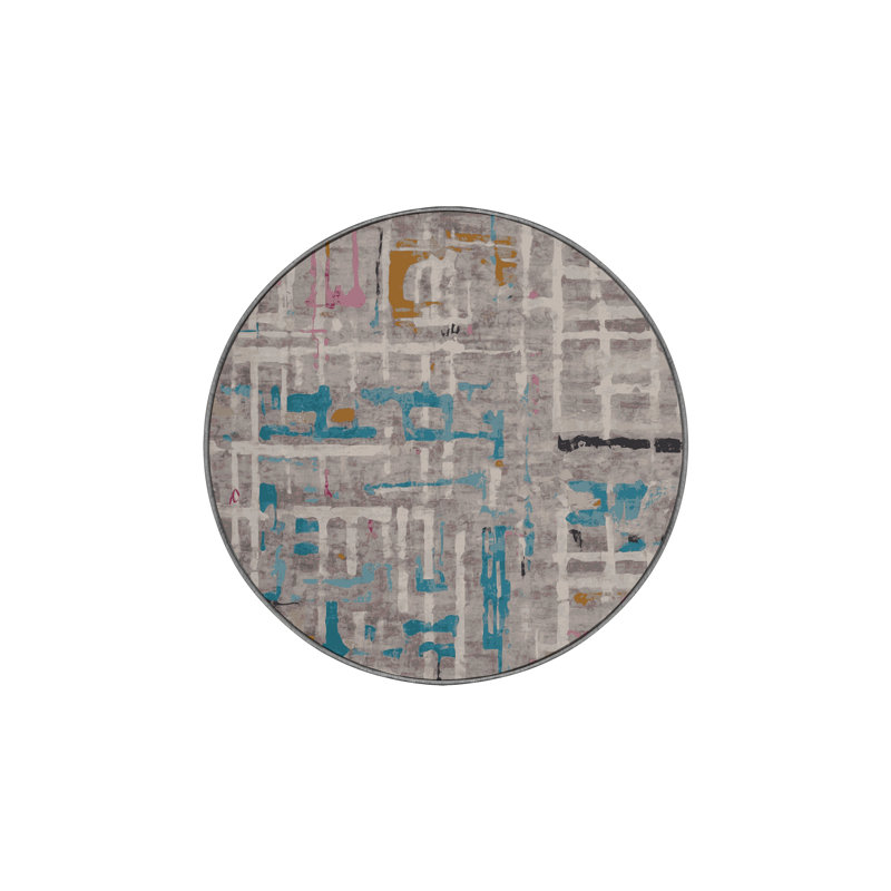 Machine Washable Gray Area Rug, Round 4'
