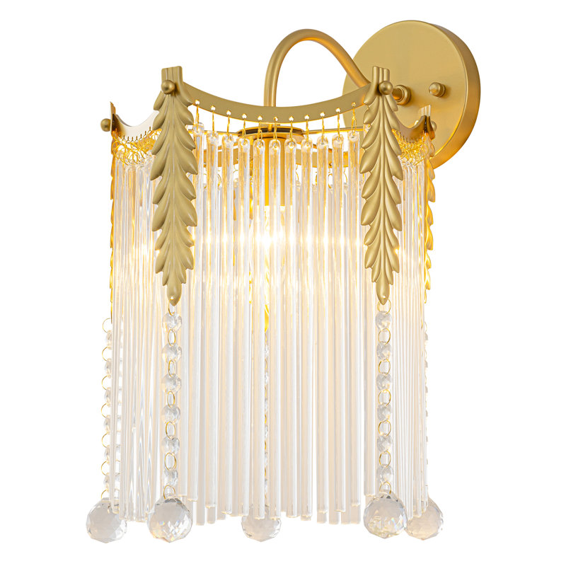 Applique murale en cristal et laiton avec brins de verre suspendus, éclairage mural moderne à 1 lumière E12 pour vestibule, escalier, homologué UL + ETL