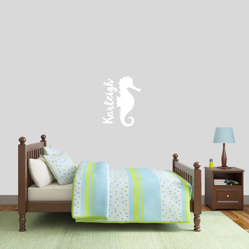 Décalcomanie murale personnalisée hippocampe name, Blanc, Oui