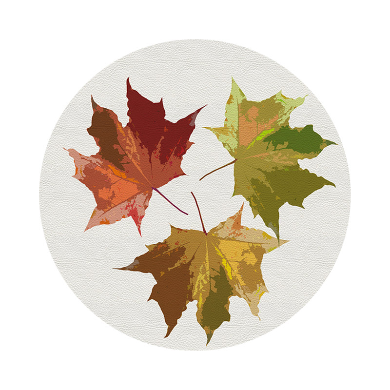 Autumn Leaves Vegan Leather Round Pebble Placemat, White