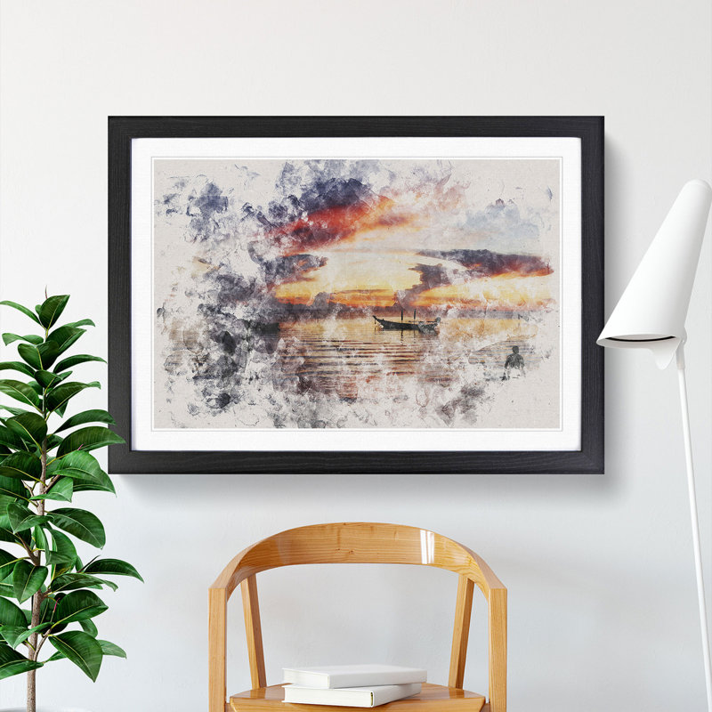 Boats in Thailand Watercolour - Picture Frame Graphic Art, Black, 27cm H x 36cm W x 2cm D