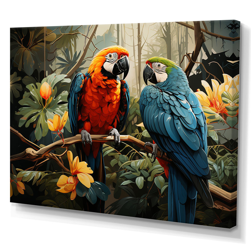 «Tropical Parrot Plumage I», art mural grand perroquet, H 30 po x l 40 po x P 1,5 po, Toile tendue