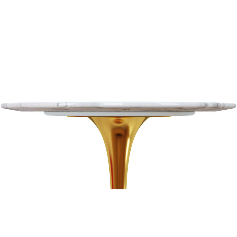Tazio Round Marble Dining Table, 43.3" W x 32" L, Gold
