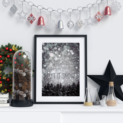 Let It Snow Wall Art, minimaliste, moderne, monochrome, signe de Noël, neige, hiver, paysage, affiche encadrée, chanson de Noël, Carol, art lyrique