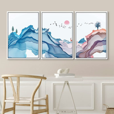 «Smoke Effect Abstract Wave Forest», peinture sur toile flottante 3 pièces