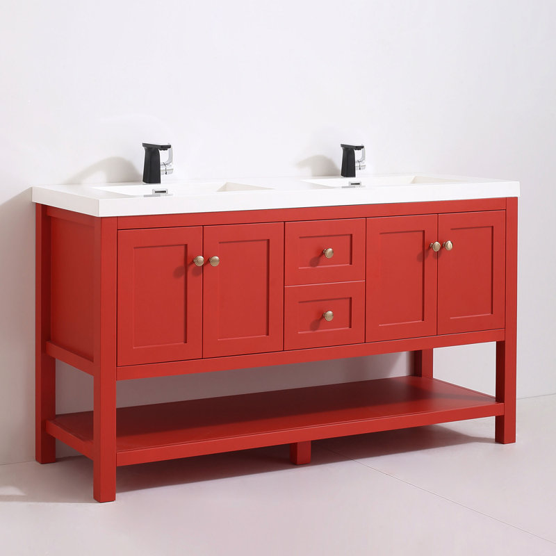 Ensemble de meuble-lavabo double 62 po Mckinsey, Rouge