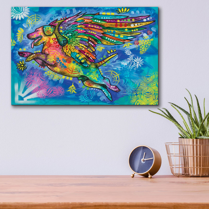 Art mural en verre épique «Angel Pup» par Dean Russo, 16 po x 12 po