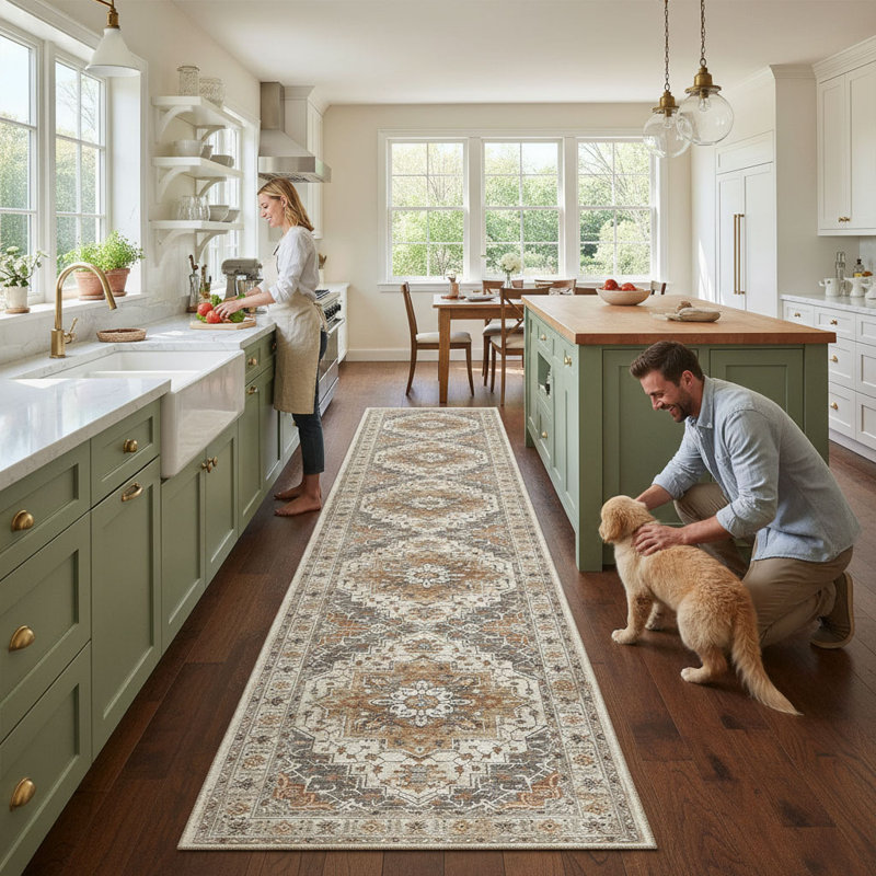 Tapis de couloir de cuisine lavable à poils courts, 2' x 12' (Runner)