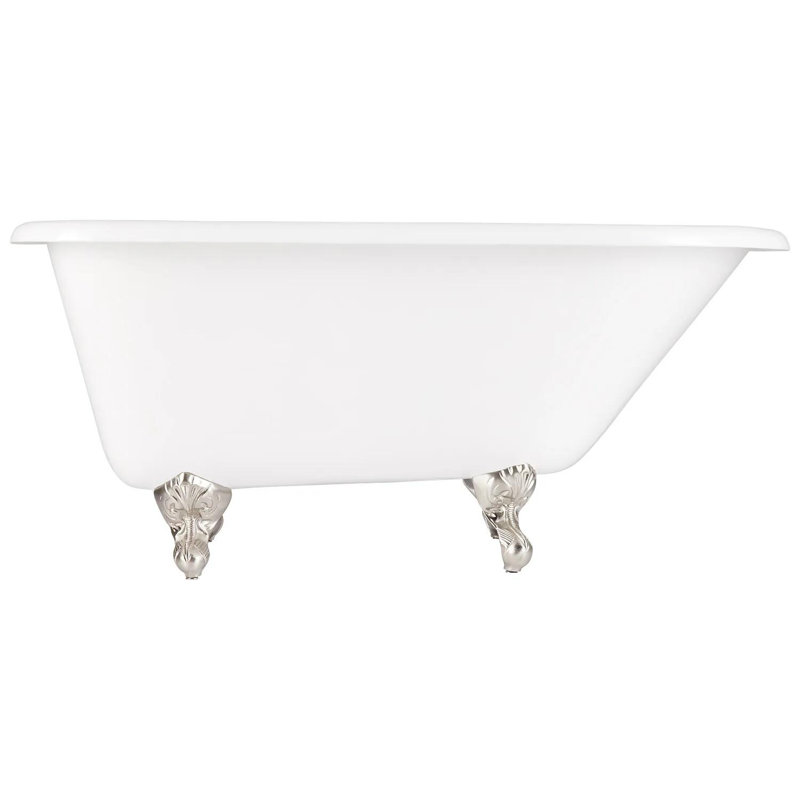 66" Miya Cast Iron Clawfoot Soaking Tub, Brushed Nickel