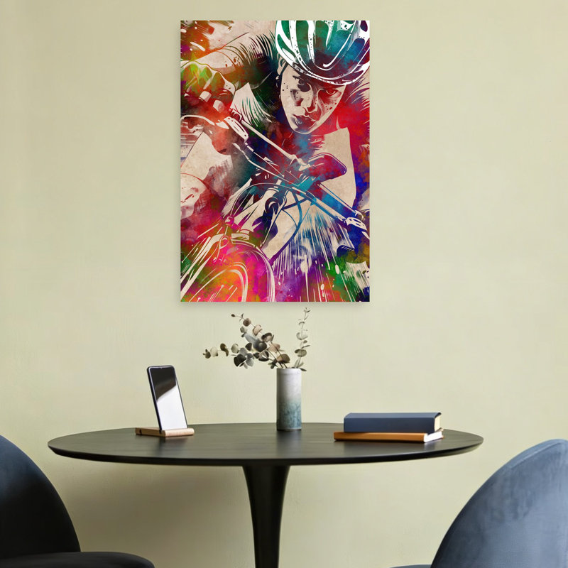 «Vibrant Cycling Action», art coloré abstrait coloré, H 24 po x l 16 po