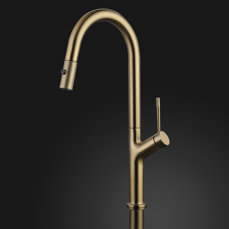Palm Pull Out Single Handle Kitchen Faucet, Brushed Gold
