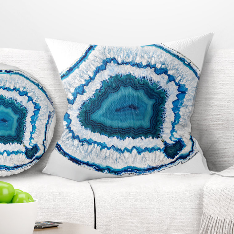 «Blue Agate Crystal», toile abstraite - coussin imprimé abstrait, 16 po x 1 po, Coussin décoratif