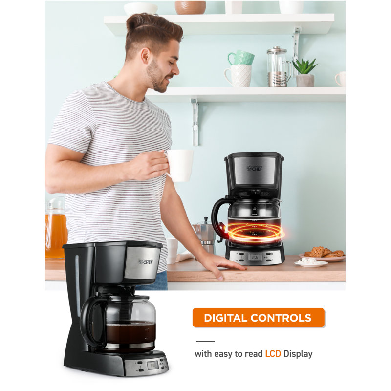CHM Series Commercial Chef 12 Cup Digital Programmable Coffee Maker – Black/Stainless