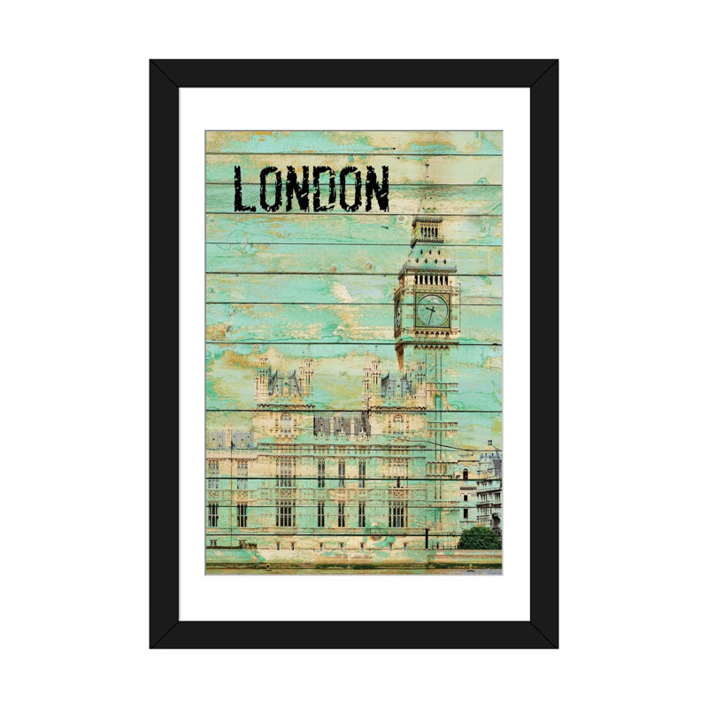 Londres, impression sur toile tendue, H 24 po x l 16 po x P 1 po, Papier d'art encadré noir, Blanc