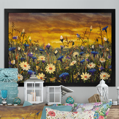 «White Daisies Flowers On Sunset», reproduction sur toile flottante