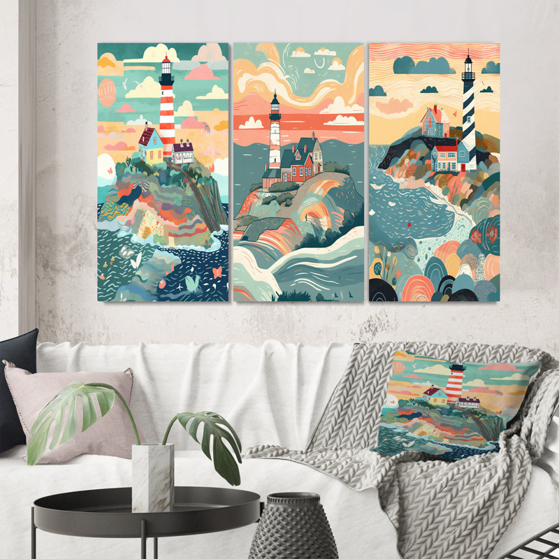 «Coastal Guiding Light», 3 pièces sur toile, Toile tendue, H 40 po x l 60 po